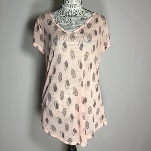 Pink sheer owl pattern top vee neck stretchy soft forest fairy cottagecore M